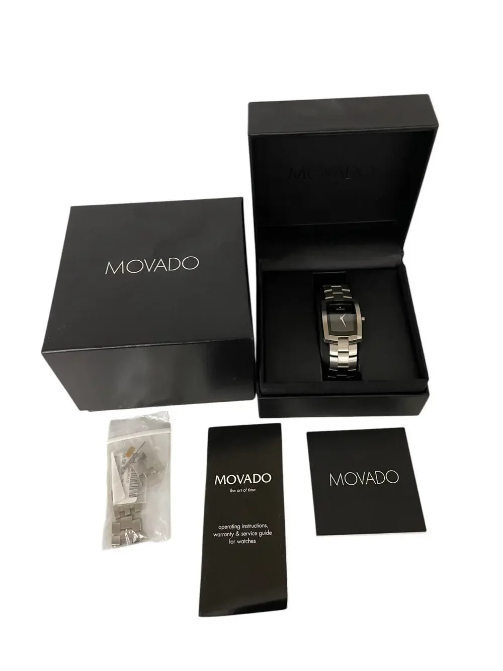 MOVADO Eliro Men’s Quartz Watch 0605377 Stainless Steel Black Dial Used with Box